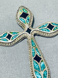One Of The Best Vintage Native American Navajo Turquoise Inlay Sterling Silver Cross Pendant-Nativo Arts