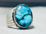 Very Rare Mine Turquoise Vintage Native American Navajo Blue Warrior Sterling Silver Ring-Nativo Arts