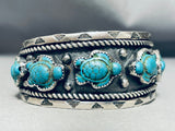 Turtle Turquoise Vintage Native American Navajo Sterling Silver Bracelet Cuff-Nativo Arts