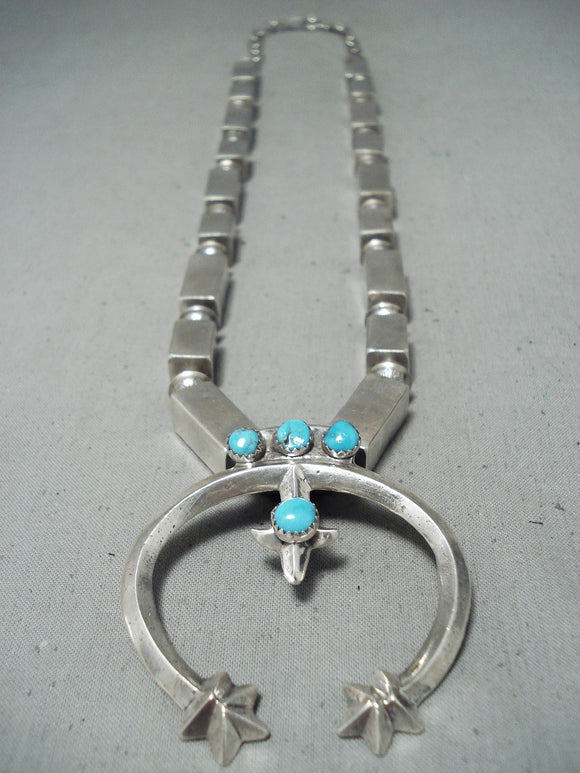 Workmanship!! Vintage Betosi Family Native American Navajo Sterling Silver Turquoise Necklace-Nativo Arts
