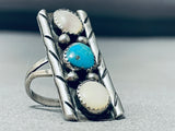 Superlative Vintage Native American Navajo Mother Of Pearl & Turquoise Sterling Silver Ring-Nativo Arts