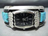 Rare!! Vintage Native American Navajo Sleeping Beauty Turquoise Sterling Silver Watch Bracelet-Nativo Arts