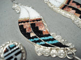 Expressive Vintage Native American Zuni Turquoise Sterling Silver Necklace And Earring Set Old-Nativo Arts
