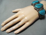 Stunning Vintage Native American Navajo 3 Kingman Turquoise Sterling Silver Bracelet Old-Nativo Arts