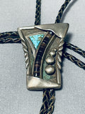 Amazing Vintage Native American Navajo Spiderweb Turquoise Shell Sterling Silver Bolo Tie-Nativo Arts