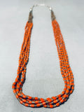 One Of The Most Beautiful Native American Navajo Tubed Coral Sterling Silver Heishi Necklace-Nativo Arts