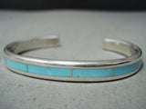 Remarkable Zuni Turquoise Inlay Sterling Silver Bracelet Native American-Nativo Arts