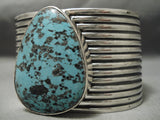 One Of The Biggest Vintage Native American Navajo Basalt Turquoise Sterling Silver Bracelet-Nativo Arts