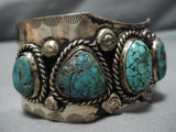 Museum Vintage Native American Navajo Carico Lake Turquoise Sterling Silver Bracelet Old-Nativo Arts