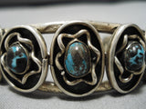 Very Rare Vintage Native American Navajo Bisbee Turquoise Sterling Silver Bracelet Old-Nativo Arts