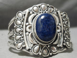 Detailed Johnny Yazzie Vintage Native American Navajo Lapis Sterling Silver Bracelet-Nativo Arts