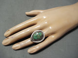 Intense Vintage Native American Navajo Famous Damale Turquoise Sterling Silver Ring Old-Nativo Arts