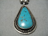 Hand Wrought Sterling Silver Vintage Native American Navajo Teardrop Turquoise Necklace Old-Nativo Arts