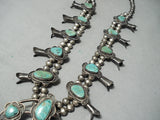 Women's Vintage Native American Navajo Royston Turquoise Sterling Silver Squash Blossom Necklace-Nativo Arts