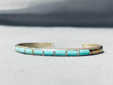 Native American Unique Smooth Surface Inlay Vintage Zuni Turquoise Sterling Silver Bracelet-Nativo Arts
