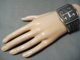 Magnificent Navajo Sterling Silver Wide Cross Bracelet Native American-Nativo Arts