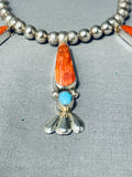 Jenn Signed Vintage Native American Navajo Turquoise Shell Sterling Silver Necklace-Nativo Arts