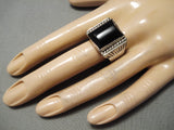 Huge Vintage Navajo Squared Onyx Sterling Silver Native American Ring-Nativo Arts