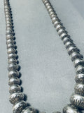Heavy 92 Gram Vintage Native American Navajo Hand Tooled Sterling Silver Bead Necklace-Nativo Arts