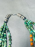 One Of The Finest Native American Navajo Signed Sterling Silver Green Turquoise Necklace-Nativo Arts