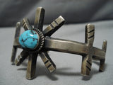 Very Rare Blue Warrior Turquoise Vintage Native American Navajo Sterling Silver Bracelet Old-Nativo Arts