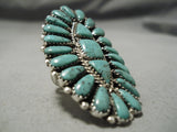 Colossal Vintage Native American Navajo Green Turquoise Sterling Silver Cluster Ring Old-Nativo Arts