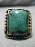 Huge Men's Vintage Native American Navajo Squared Apache Turquoise Sterling Silver Ring Old-Nativo Arts