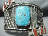 Dramatic Navajo Turquoise Sterling Silver Bracelet Native American-Nativo Arts