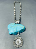 Important Vintage Native American Navajo Turquoise Rabbit Sterling Silver Necklace-Nativo Arts