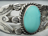 Early Vintage Native American Navajo Turquoise Sterling Silver Flank Bracelet Old-Nativo Arts