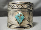 So Wide Vintage Native American Navajo Hand Wrought Sterling Silver Turquoise Bracelet Old-Nativo Arts
