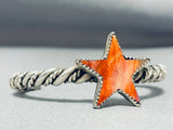 Native American One Of The Most Unique Vintage Navajo Star Shell Sterling Silver Bracelet-Nativo Arts