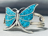 Enchanting Vintage Native American Navajo Turquoise Inlay Sterling Silver Butterfly Bracelet-Nativo Arts
