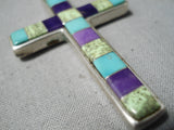 Impressive Vintage Native American Navajo Turquoise Gaspeite Sterling Silver Cross Pendant-Nativo Arts