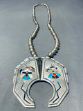 Native American The Best Massive Vintage Zuni Turquoise Inlay Sterling Silver Naja Necklace-Nativo Arts