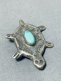 Fabulous Vintage Native American Navajo Turquoise Sterling Silver Turtle Pin Pendant-Nativo Arts