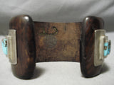 Very Unique Vintage Native American Navajo Ironwood Turquoise Sterling Silver Bracelet Old-Nativo Arts