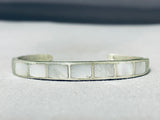 Beautiful Vintage Native American Navajo Inlay 7 Mother Of Pearl Sterling Silver Bracelet-Nativo Arts