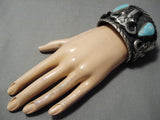 Colossal Cow Head Native American Navajo Blue Turquoise Sterling Silver Bracelet Cuff-Nativo Arts