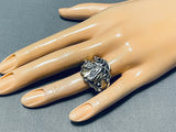 Signed Vintage Native American Navajo 12k Gold Filled Sterling Silver Eagle Ring-Nativo Arts