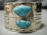 Incredible Wide Vintage Native American Navajo Easter Blue Turquoise Sterling Silver Bracelet-Nativo Arts