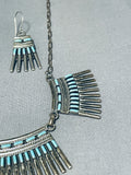 Stunning Vintage Native American Zuni Blue Gem Turquoise Sterling Silver Necklace & Earring Set-Nativo Arts
