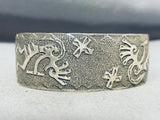One Of A Kind Native American Navajo Sterling Silver Kokopellis Textured Bracelet-Nativo Arts