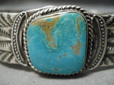 Superior Vintage Native American Navajo Large Blue Turquoise Sterling Silver Heavy Bracelet-Nativo Arts