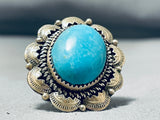 Impressive Native American Navajo Pilot Mountain Turquoise Sterling Silver Ring Signed-Nativo Arts