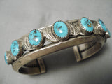 Thick Heavy Vintage Native American Navajo Turquoise Sterling Silver Leaf Bracelet Old-Nativo Arts
