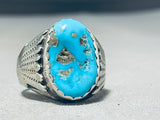 Amazing Vintage Native American Zuni Blue Gem Turquoise Sterling Silver Ring-Nativo Arts