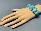 Dramatic Vintage Native American Navajo Pilot Mountain Turquoise Sterling Silver Bracelet-Nativo Arts