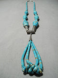 Statement Vintage Santo Domingo Native American Navajo Turquoise Tubule Sterling Silver Necklace-Nativo Arts