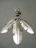 Native American Stunning Detailed Hand Carved Feathers Sterling Silver Neative American Pendant-Nativo Arts